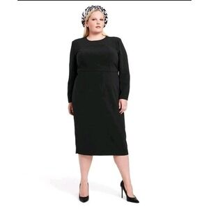 Sergio Hudson Target Dress Womens 2X Black Tailored 3/4 Sleeve Sheath Zip Cuffs